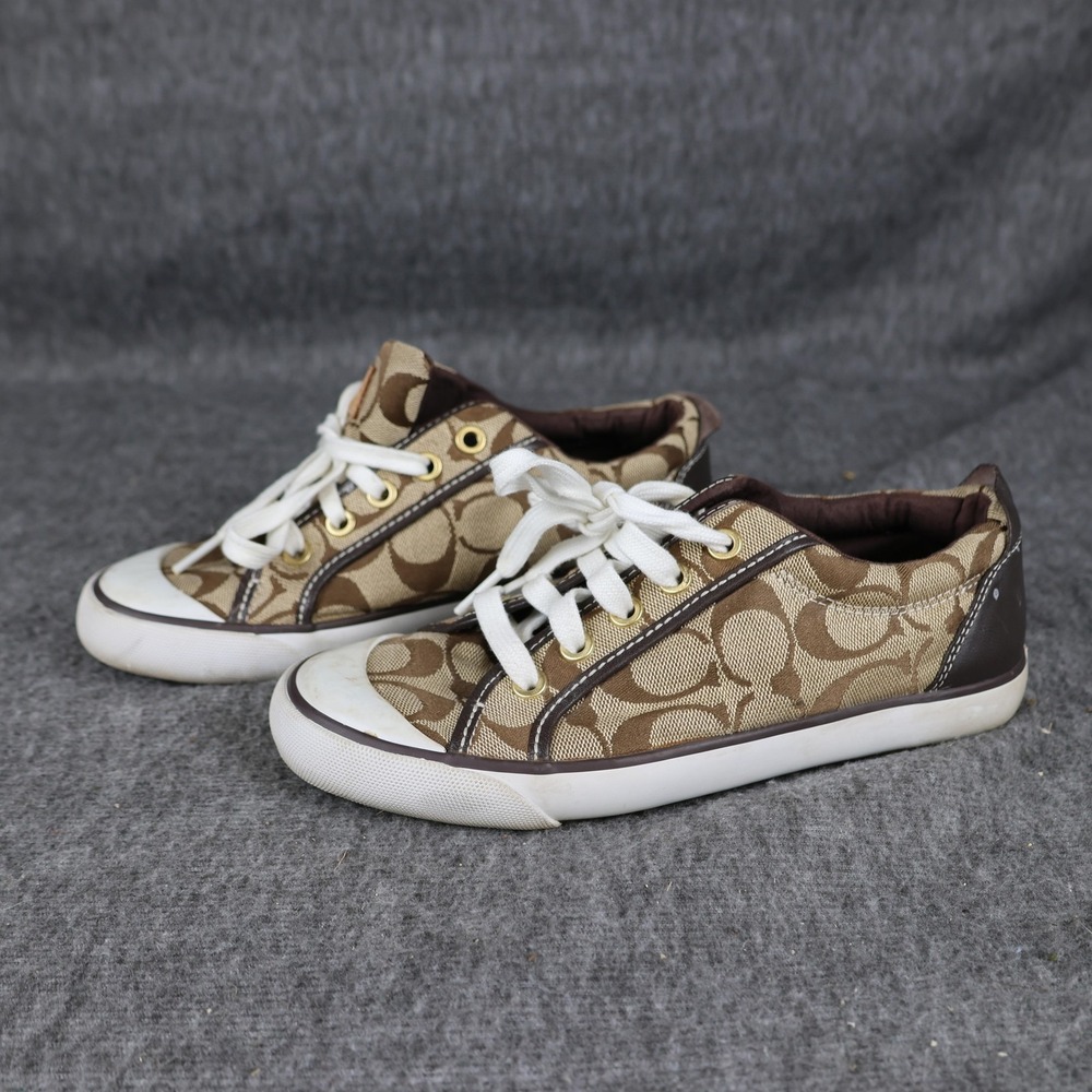 Coach Shoes Womens Size 6 Brown Barrett Canvas Signature Logo Low Top Sneakers
